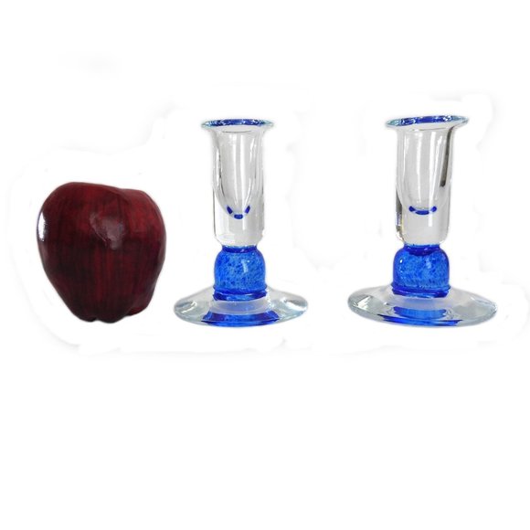 Vintage Clear and Cobalt Blue Glass Candlestick Holders Set of 2 - Picture 2 of 4